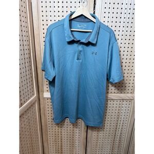 Under Armour Men 2XL HeatGear Loose Fit Short Sleeve Polo Shirt Blue Grey Stripe